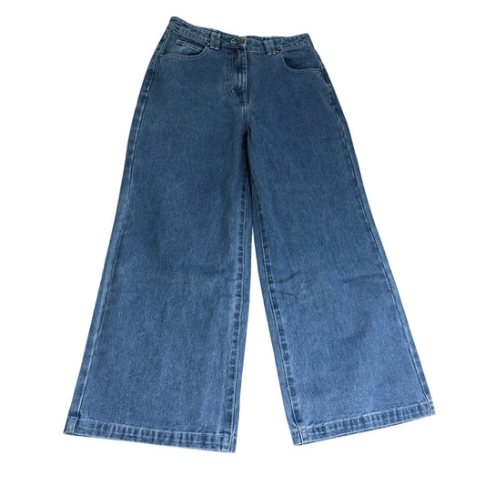 Karen Millen UK8 Women's Petite Wide Leg Denim Jeans Blue Cotton Blend