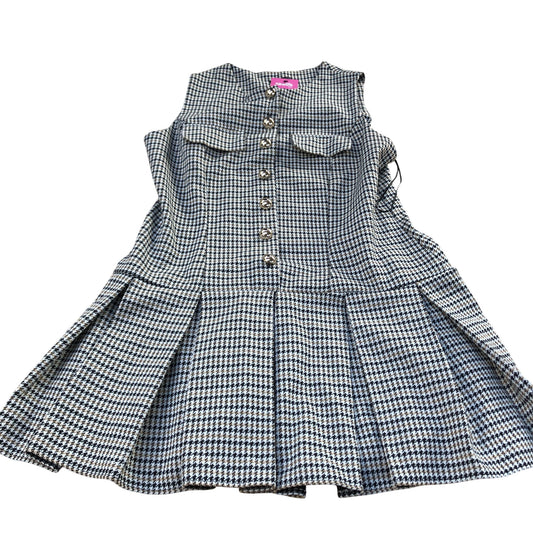 Checked Dress UK8 Women's Sleeveless Pleated Button Front Casual Style