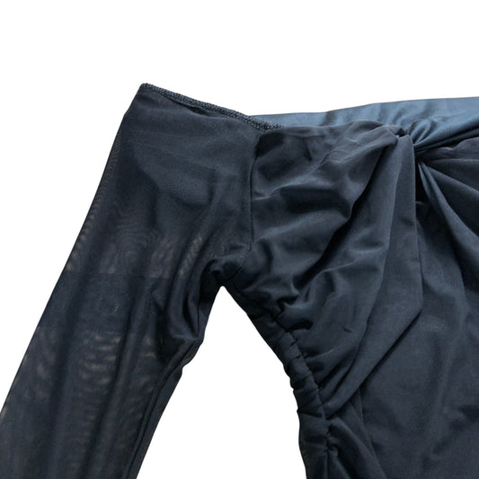 Black Ruched Off Shoulder Dress UK18 Women's Long Sleeve Evening Dress