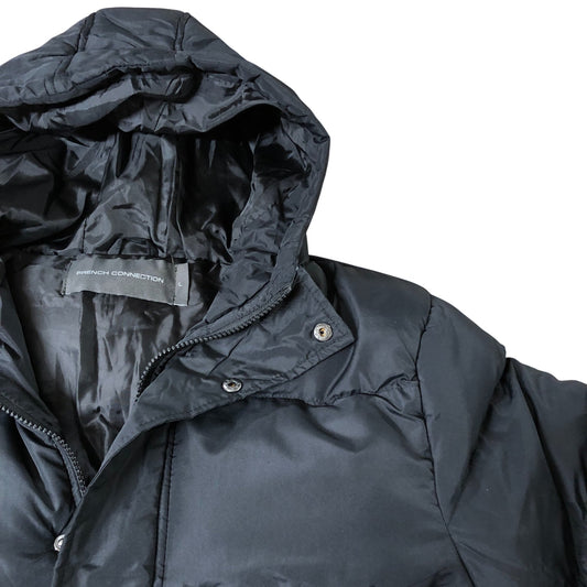 French Connection Puffer Jacket XL Men's Black Quilted Hooded Coat