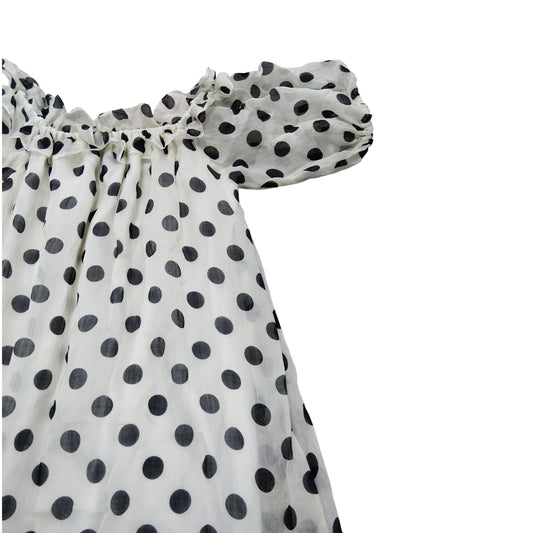 River Island UK10 Women's Polka Dot Dress Off Shoulder Puff Sleeve White Black