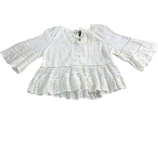 River Island Women's Blouse UK8 White Cotton Lacey Embroidered Top Romantic