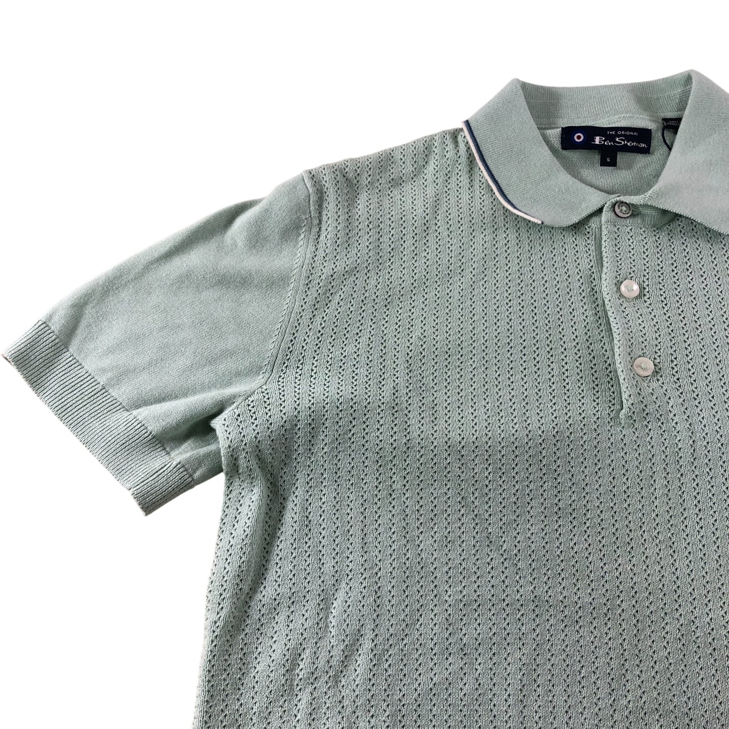 Ben Sherman Mint Short Sleeve Textured Polo - Size Small