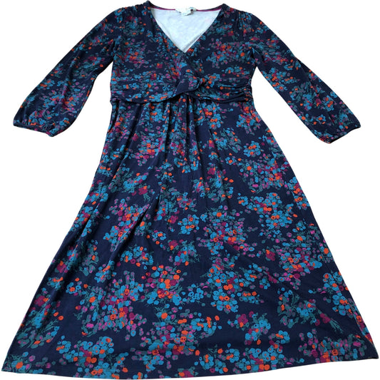 Floral Wrap Dress Women's Long Sleeve Viscose Navy Blue UK12
