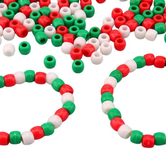 1000Pcs Plastic Round Pony Beads Christmas Red Green White Crafting