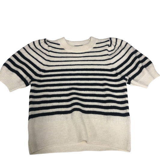 Striped Sweater Women's Short Sleeve Knit Cream Black Small