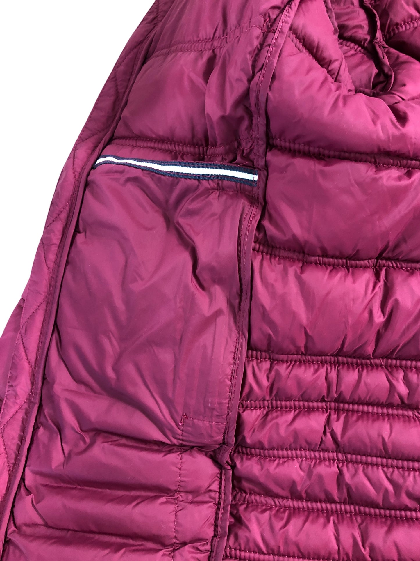 Branded Puffer Jacket Women's Hooded Burgundy Quilted Size 10