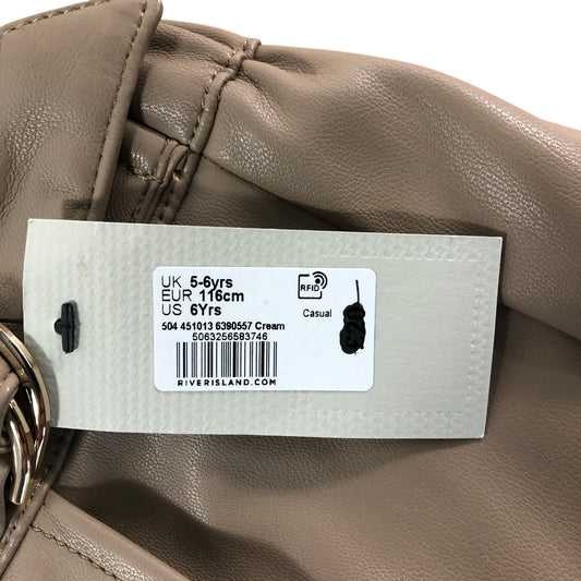 RIVER ISLAND Girls Casual Skorts UK5- 6 Years Beige Faux Leather Stylish Design