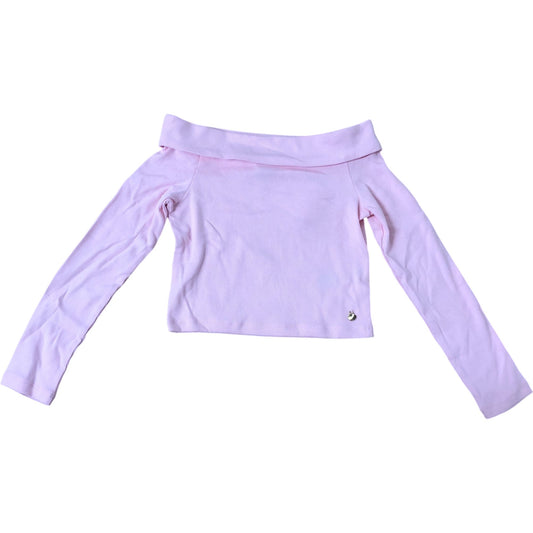 River Island Off The Shoulder Long Sleeve Top 7-8 Years Girls Pink Ribbed