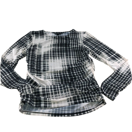 River Island UK14 Women's Black White Check Pattern Long Sleeve Top