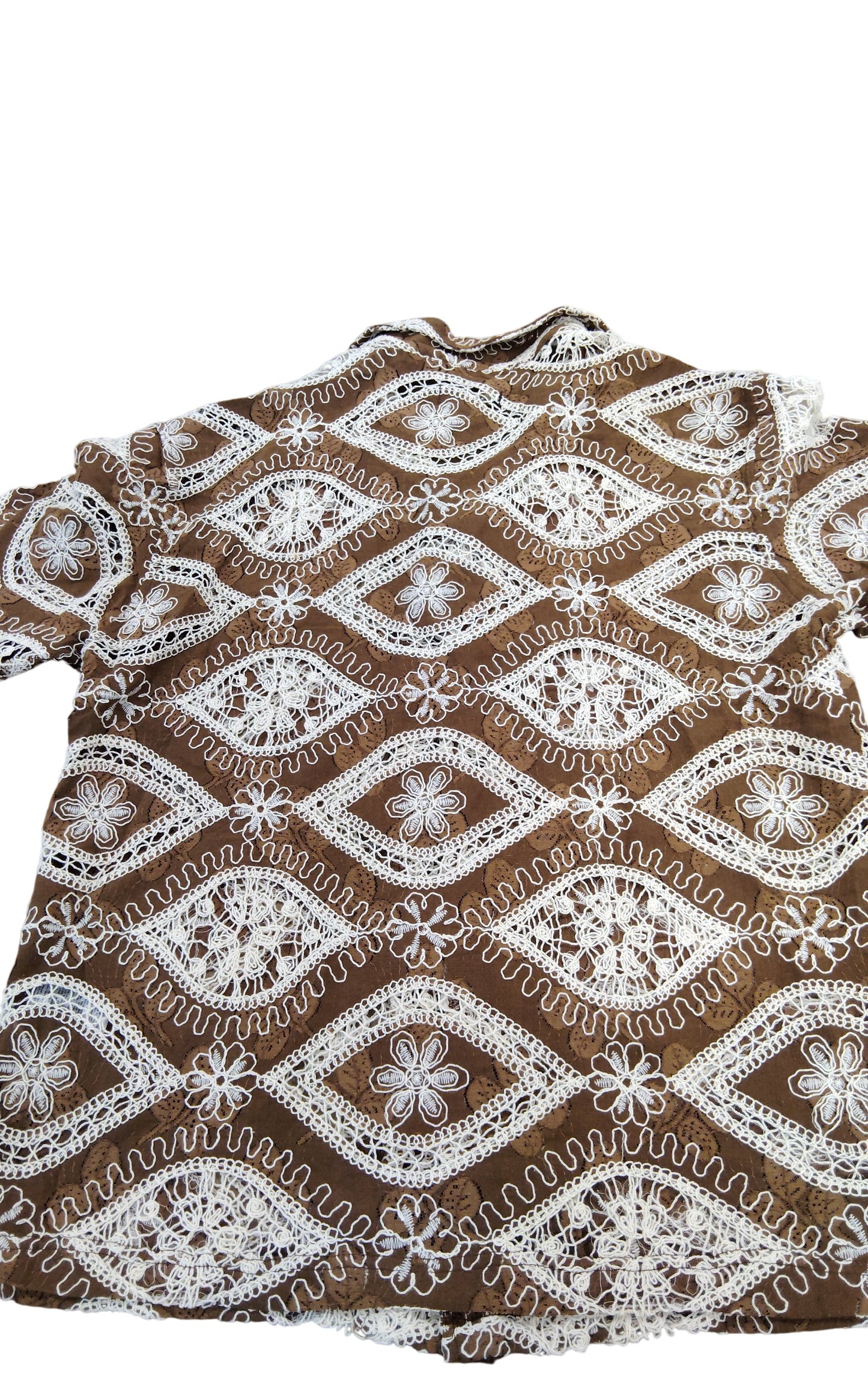 River Island Studios Brown Short Sleeve Shirt S Men's Lace Design Casual Top