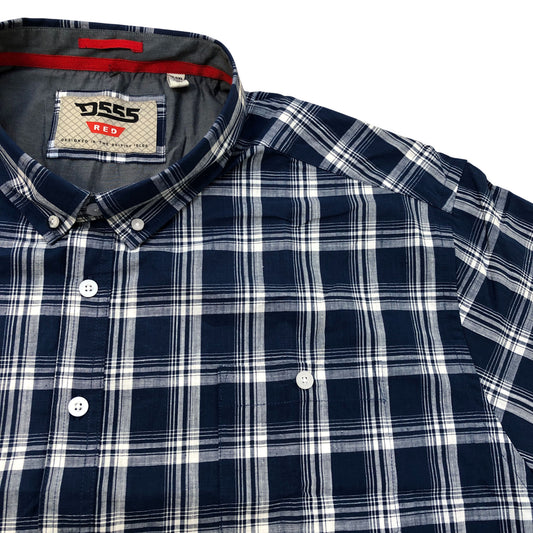 D555 Red Morris French Navy Check Cotton Shirt 5XL