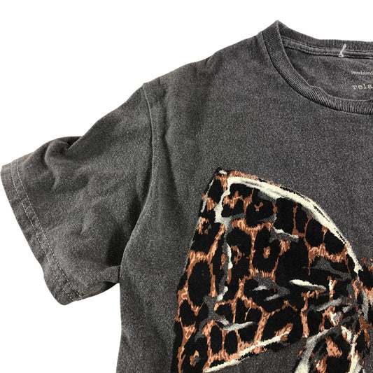 River Island Leopard Print Bow T-Shirt UKXS Women's Casual Grey Cotton Top