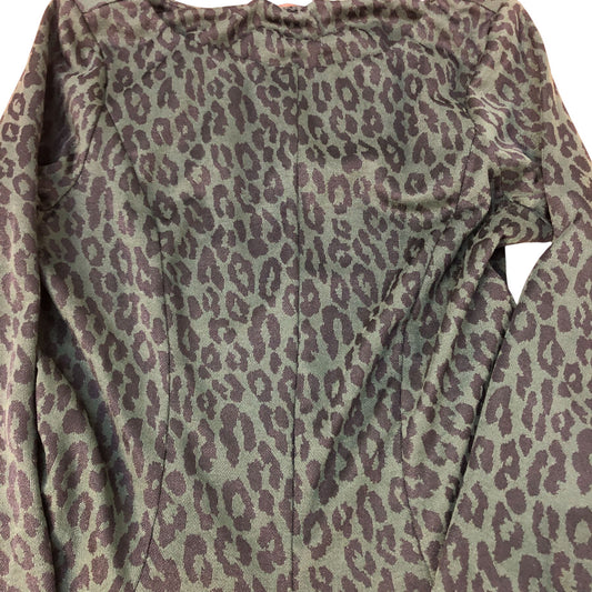 Long Sleeve Dress UK12 Women's Leopard Print Flared Green Polyester