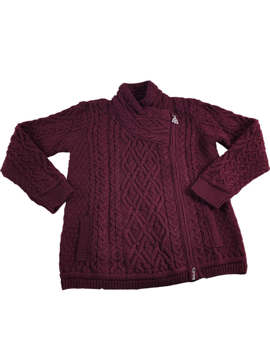 SAOL Ireland Ladies Side Zip Cardigan Merlot Cable Knit Large