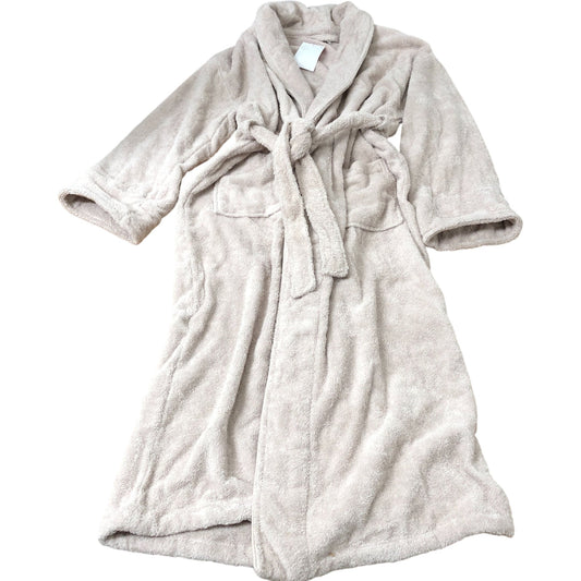 Beige Organic Cotton Bathrobe Soft Fleece Size S