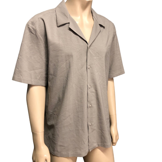 River Island Button Up Shirt Men's Short Sleeve Check Pattern Size XXL Grey