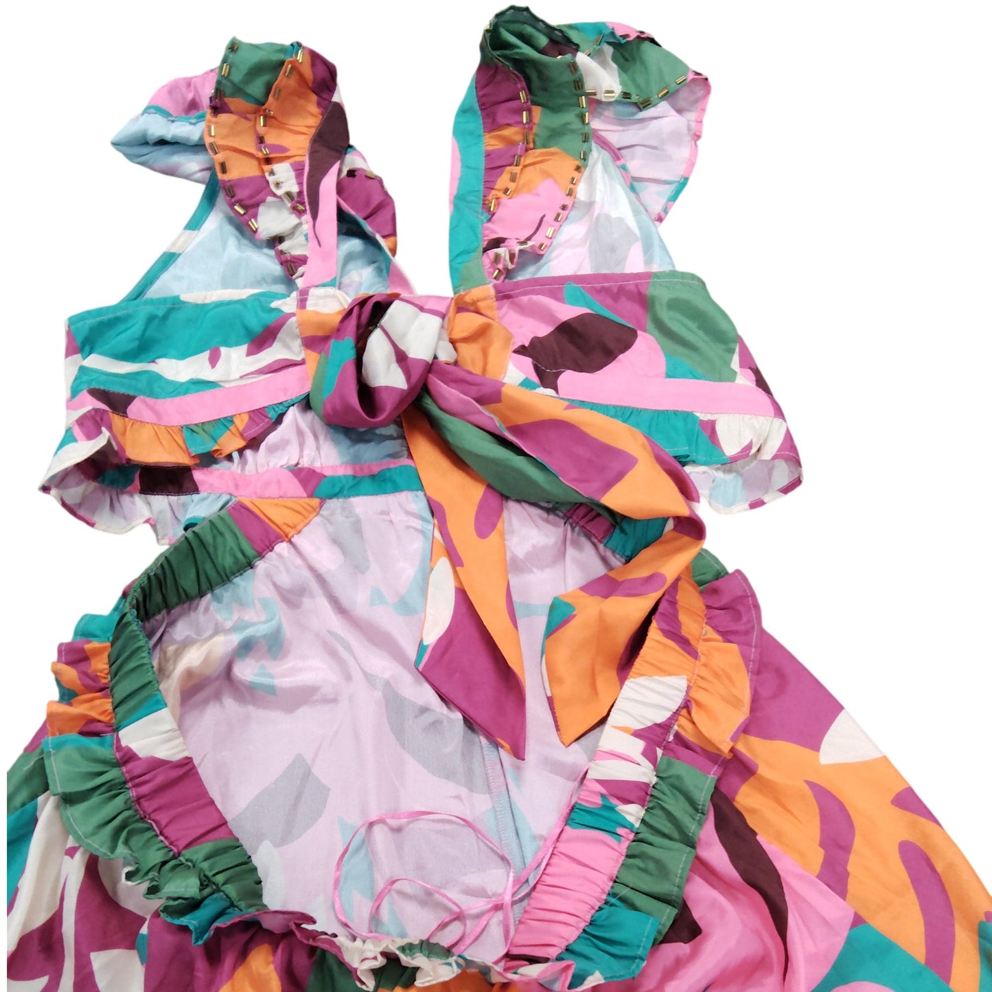 Rivers Island Bright Purple Floral Dress UK L Women’s Ruffle Resort Wear