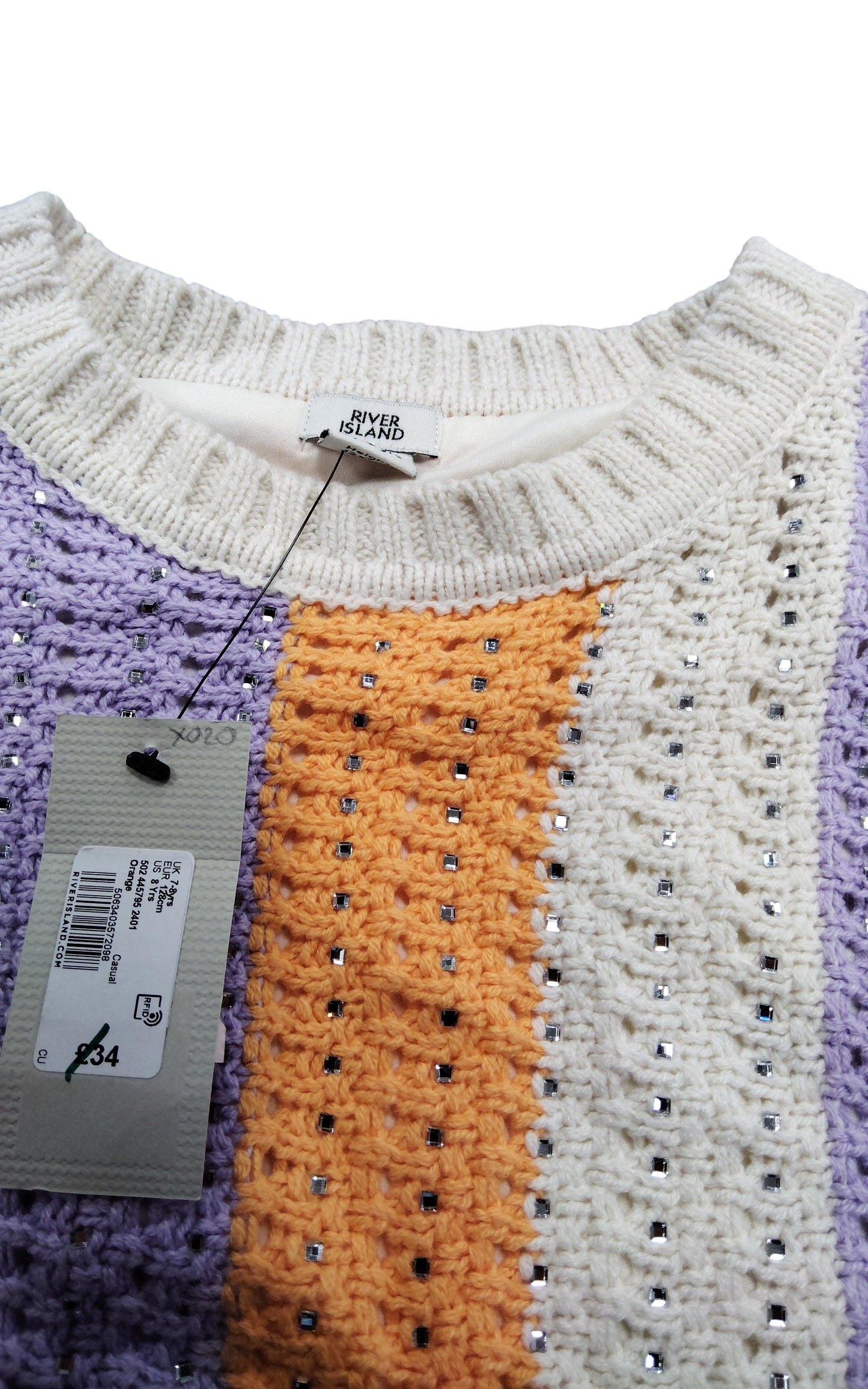 River Island Knitted Dress UK7 8Yrs Women's Colourful Striped Long Sleeve