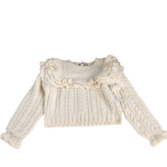 River Island Knitted Sweater Women's Cream Cable Knit Ruffle Detail Jumper