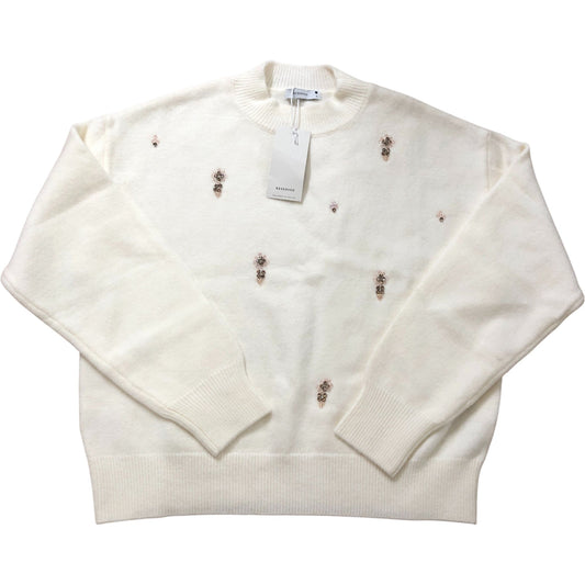 Reserved Embroidered Sweater Size S Women's White Knit Jumper Wool Blend