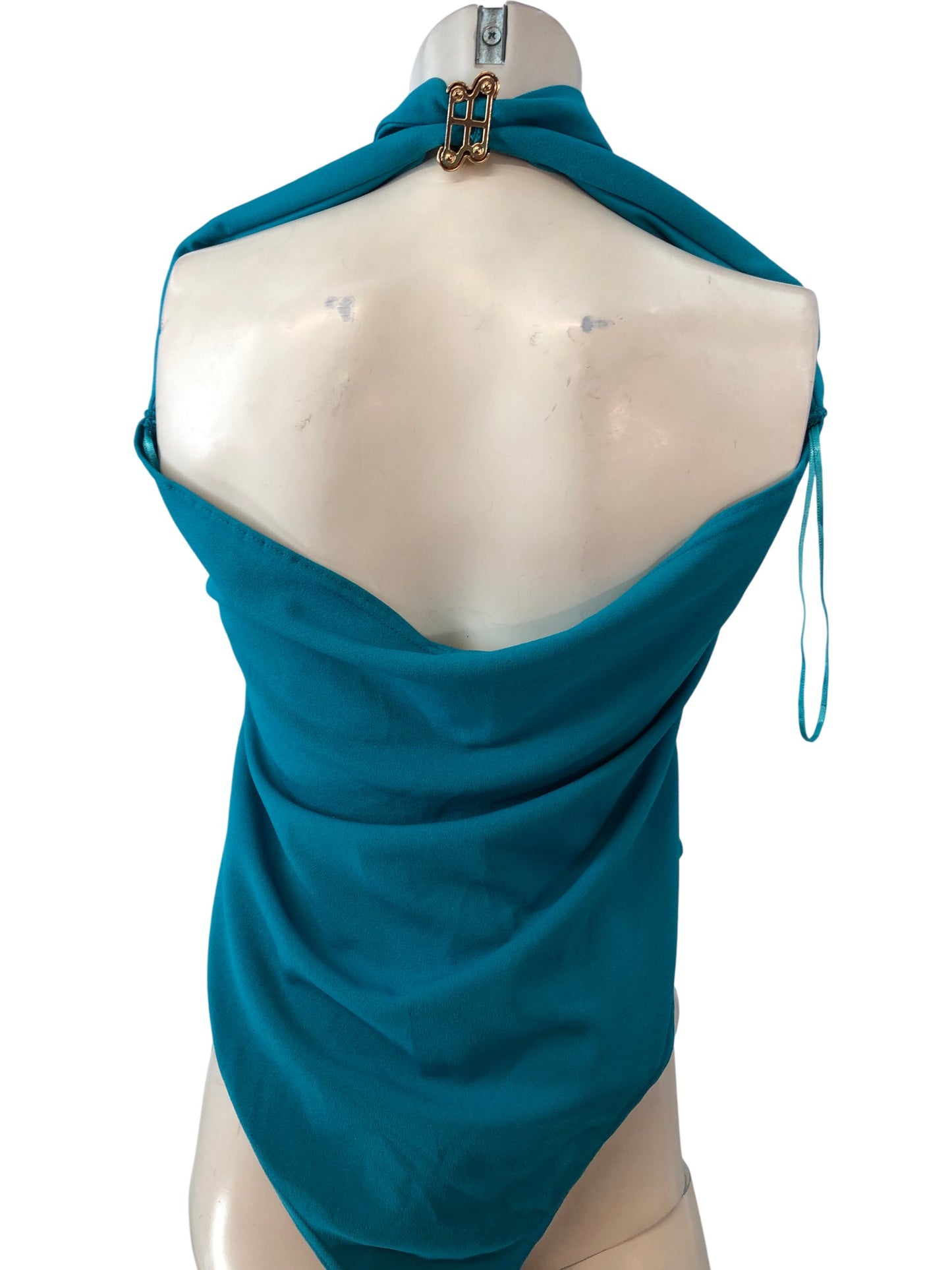 River Island Bodysuit UK18 Women's Teal Blue Halter Neck Polyester Style