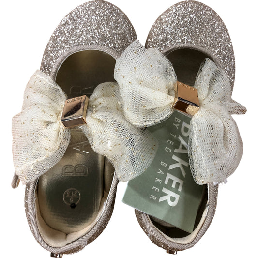 Baker By Ted Baker Girls Glitter Mary Janes UK5 Gold Bow Detail Shoes