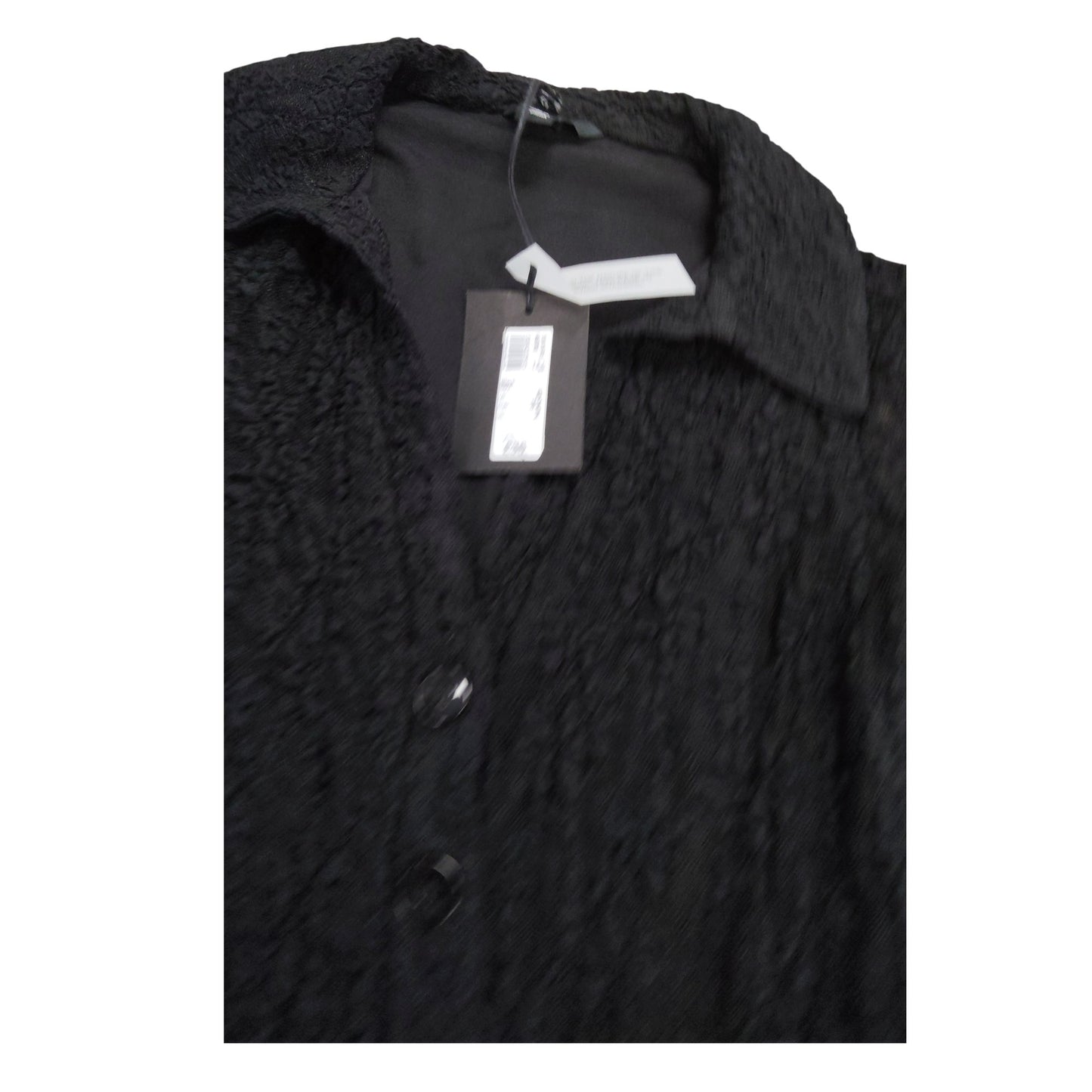 Black Textured Top Women Size 6 Stylish Long Sleeve Button Up