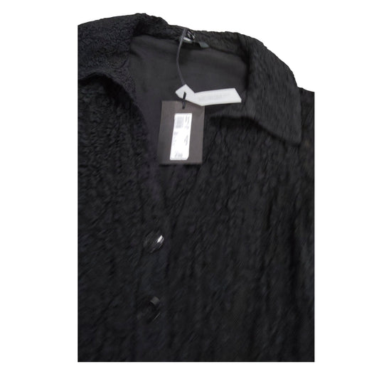 Black Textured Top Women Size 6 Stylish Long Sleeve Button Up