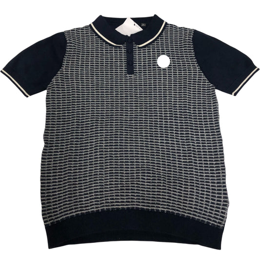 Short Sleeve Polo Shirt Cotton Navy Pattern