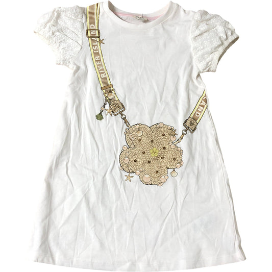 River Island Mini Girls Dress 2-3 Years White Short Sleeve Floral Design