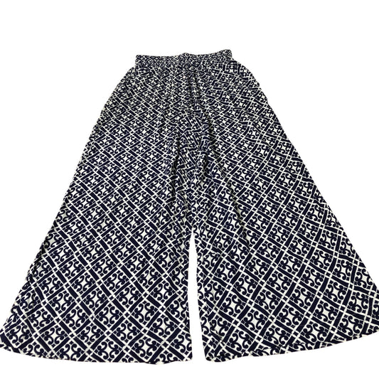 Boden Wide Leg Trousers Women's Viscose Navy Blue Patterned Summer Pants UK12