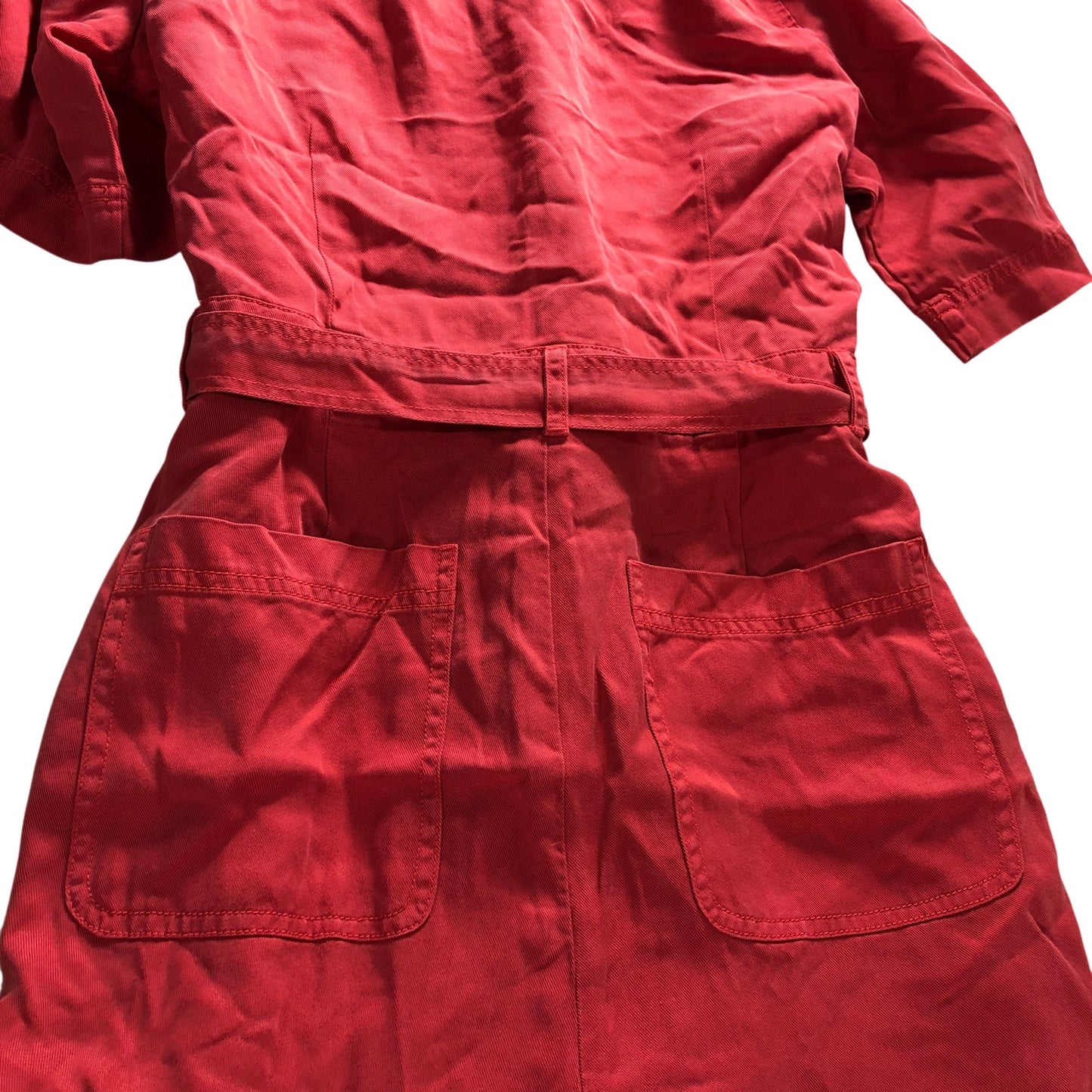 Jumpsuit Women's Red Tie Waist Short Sleeve Casual Outfit - Size 10