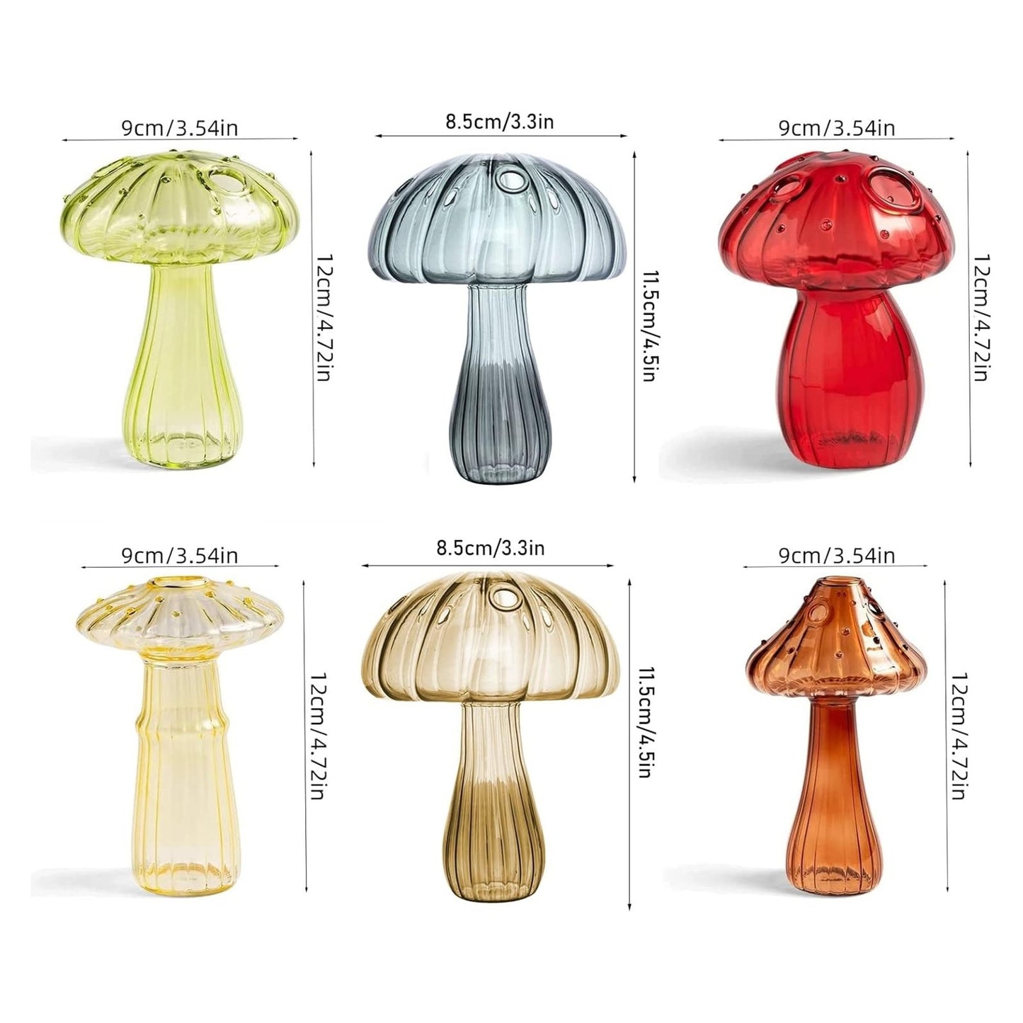 Mushroom Shaped Glass Bud Décor Vase Clear Modern Aesthetic Planters 6 Pieces