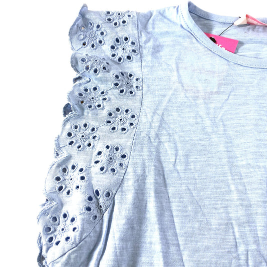 Board Angels Top Size 14 Light Blue Lace Sleeve Elegant Cotton Tee