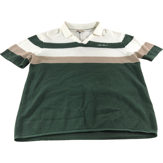 River Island XL Men's Polo Shirt Green White Striped Short Sleeve