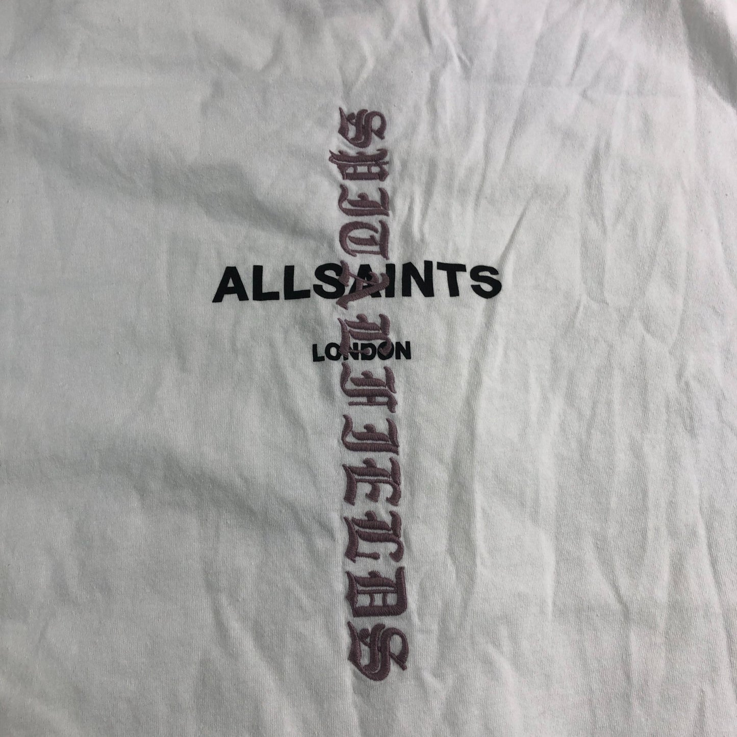 AllSaints Knox SS Crew T-Shirt M Men's White Graphic Print Oversized Fit