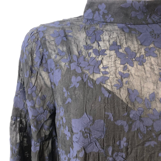 Floral Pattern Blouse Women's Sheer Long Sleeve Size 12 Dark Blue Top
