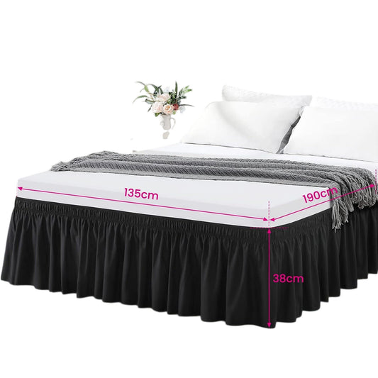 Rimela Black Bed Valance Double 135cm x 190cm 38cm Drop New Bedding Decoration