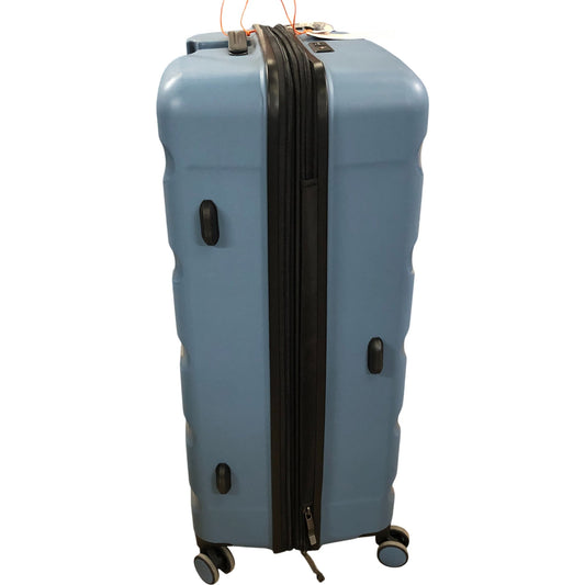 Antler Logo Gloss Stripe Suitcase Hardshell 4 Wheel Spinner Blue 78cm Expandable