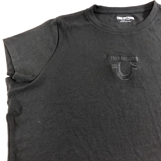 True Religion XXXL Women's Jet Black Embroidered Rib Crew Tee