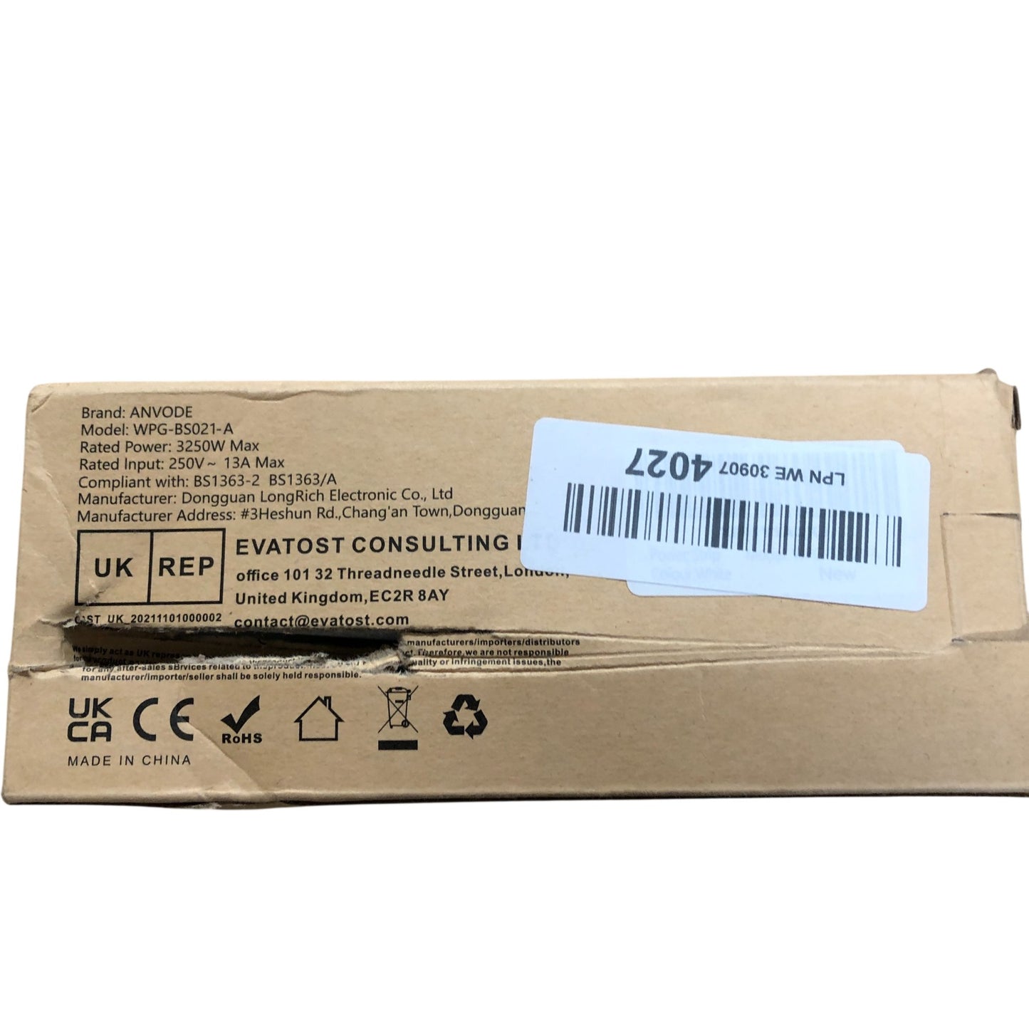 ANVODE 3 Way Plug Extension WPG-B5201-A 3250W UK 13A Max Power Socket