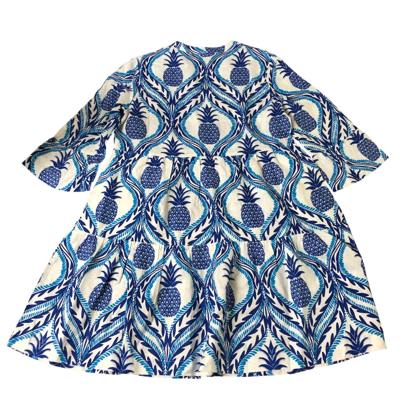 Women's 14R Blue Pineapple Print Summer Dress Half Sleeve A-Line
