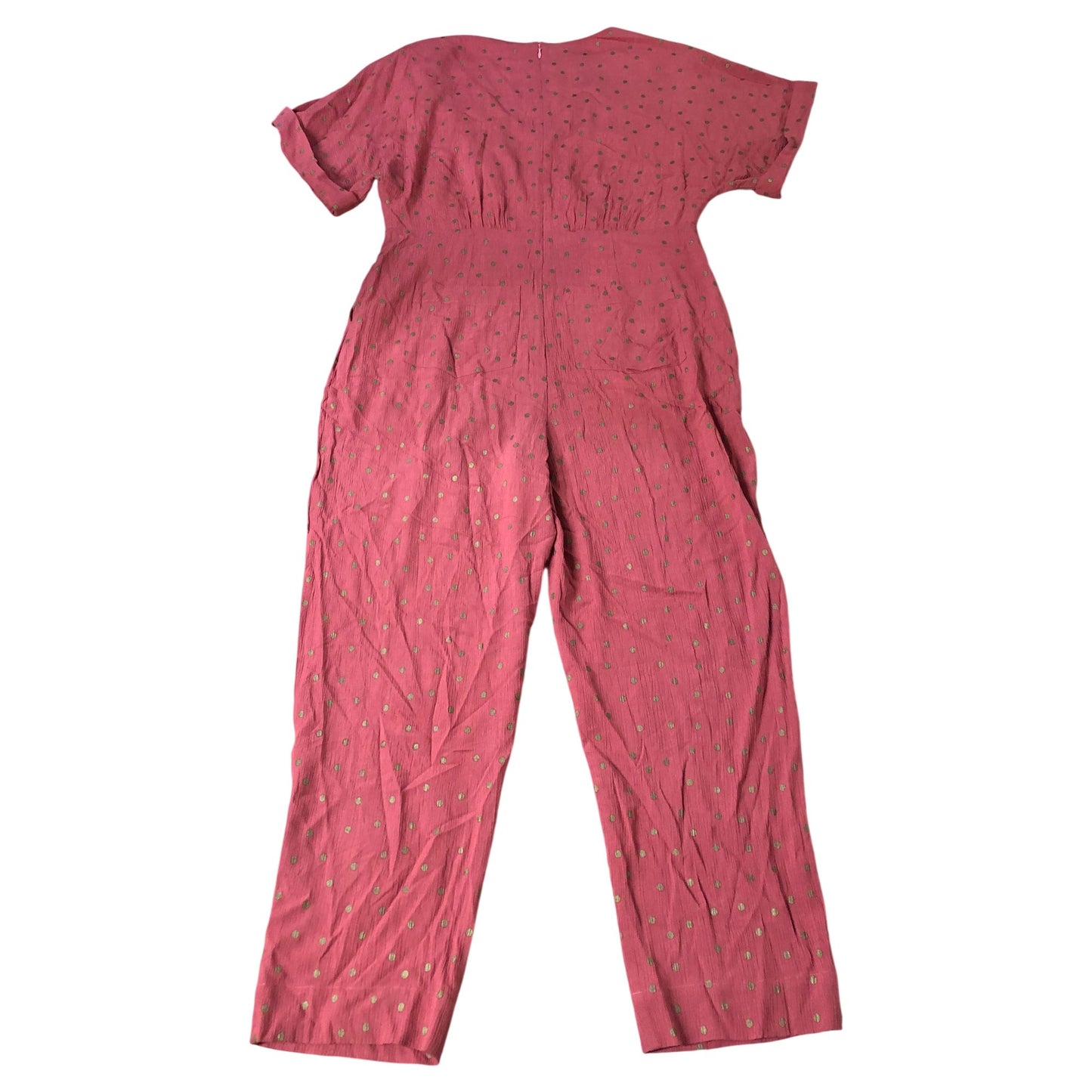 Women's Jumpsuit Size 12 Red Polka Dot Style V Neck Short Sleeve