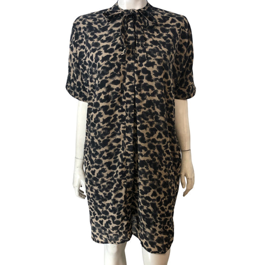 Branded Animal Print Shirt Dress UK10 Women's Short Sleeve Casual