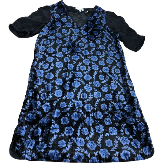 Cleo Blue Velvet Mix Dress UK10 Women's Floral Pattern V Neck