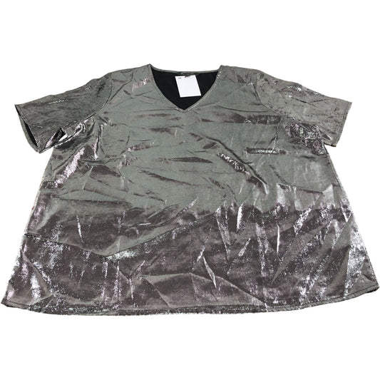 Top Size 18 Women's V Neck Short Sleeve Metallic Silver