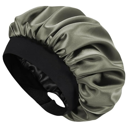 Hat Hut Satin Bonnet One Size Protect Shine Hair Sleep Cap Olive Green