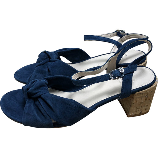 Moda In Pelle Mokara Navy Suede Heeled Sandals UK6 Women's Knot Front Block Heel