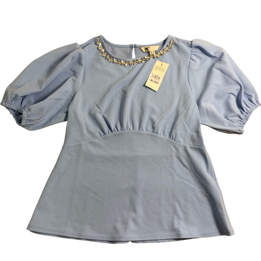 Friends Like These Women's Blue Top UK12 Puff Sleeve Necklace Detail